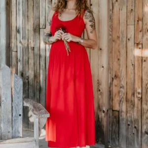 Long Agnes dress in Red Linen