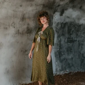 Tyrah Dress in Green Floral Calico Crepe