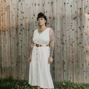 Trices Skirt in Textured Oat Irish Linen
