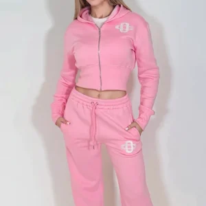 Pink Cropped Hoodie and Jogger Fleece Loungewear Co-Ord