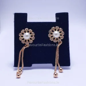 Gold Pearl Flower Detail Drop Earrings