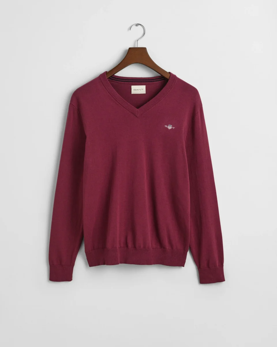 Cotton V-Neck Sweater in Wine - Image 5