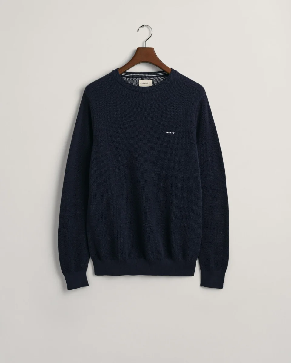 Piqué Crew Neck Sweater in Navy - Image 5