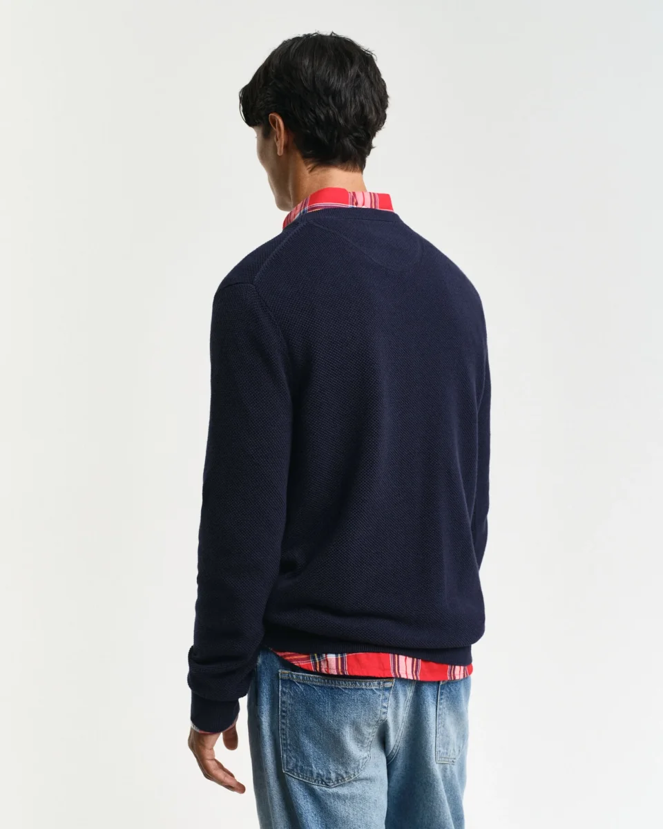 Piqué Crew Neck Sweater in Navy - Image 4
